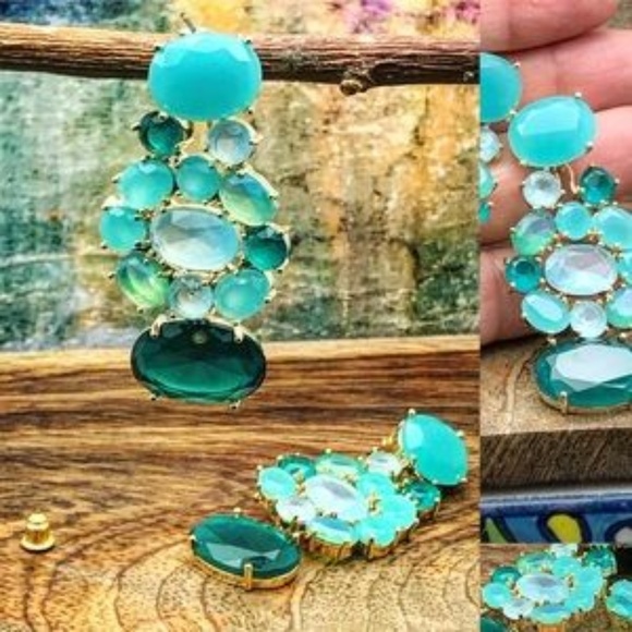 Anthropologie Jewelry - Anthropologie turquoise teal pavé earrings